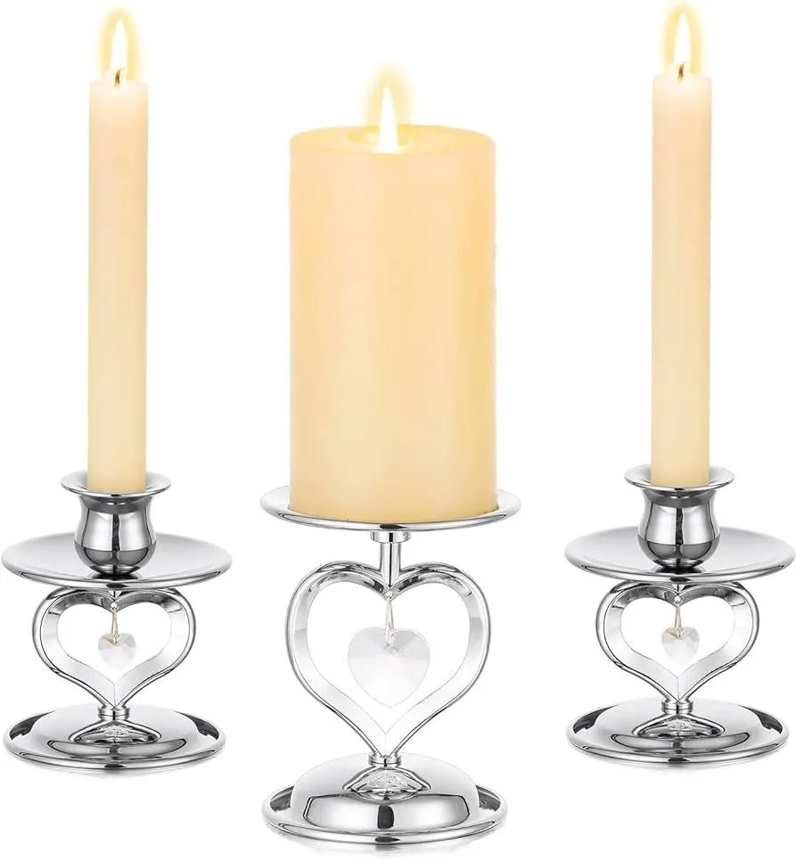 Unity Candle Holder Set - Silver Heart