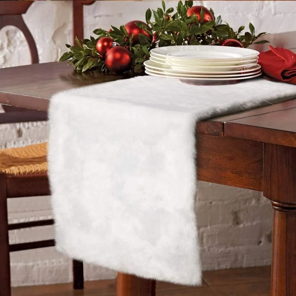 Table Runner 15" x 72" Luxury Faux Fur Snowy White