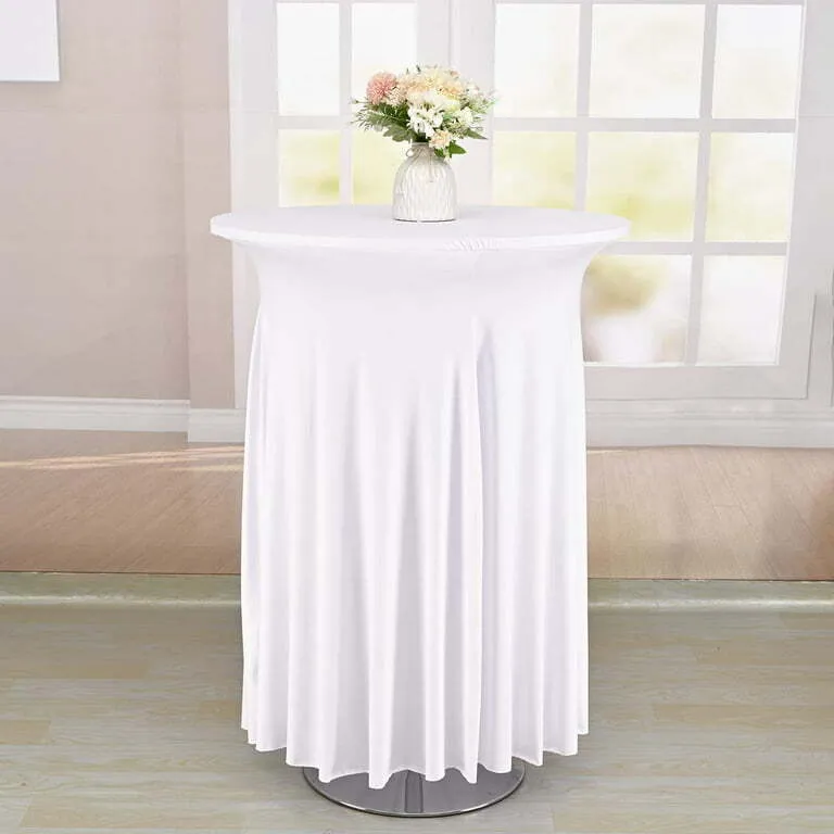 Cocktail Table Cover 32" x 43" Round Spandex Wavy - White