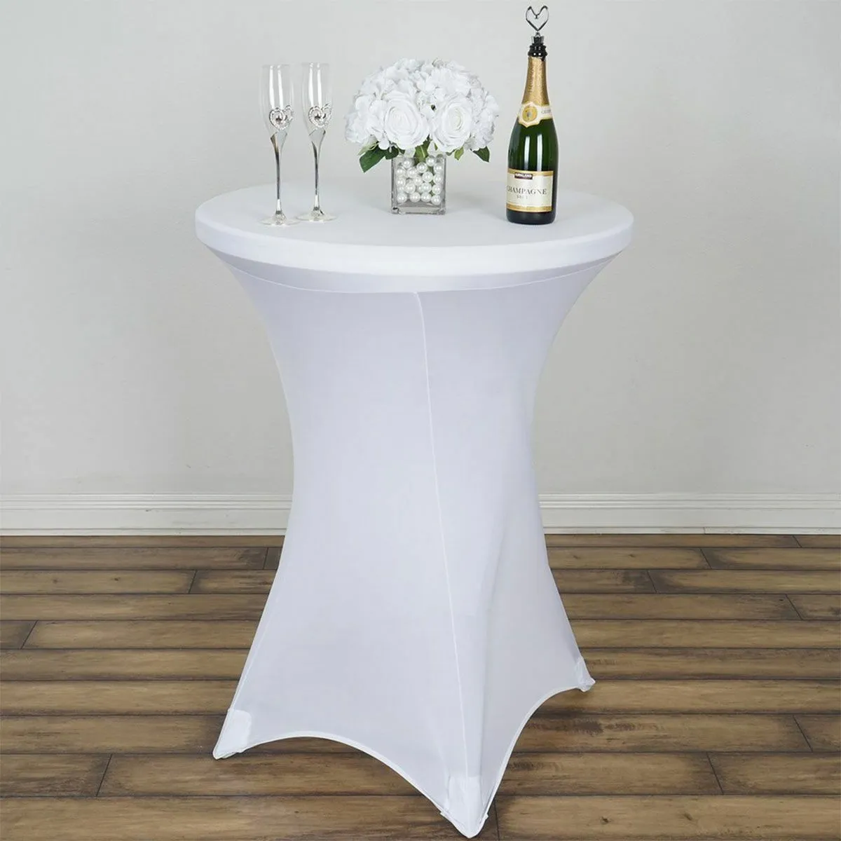 Cocktail Table Cover 30" Round Spandex Fitted - White