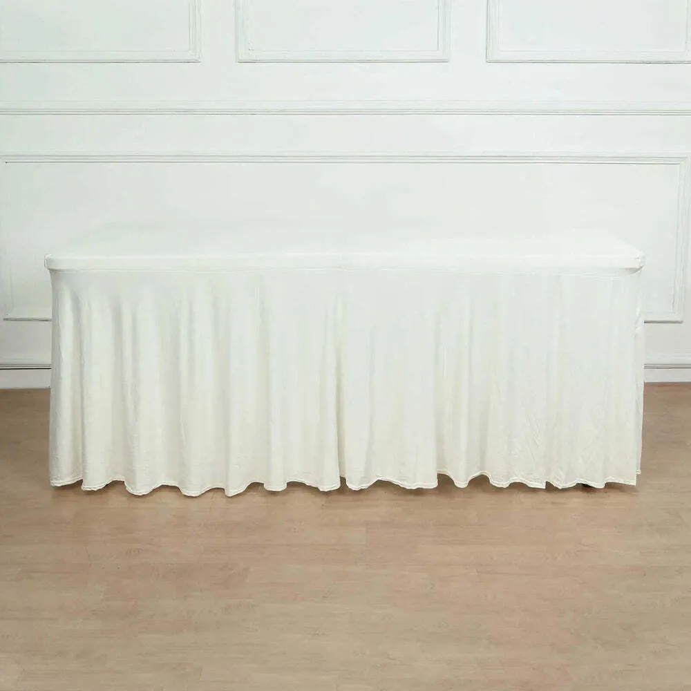 Tablecloth - 6' Spandex Rectangular Wavy - Ivory