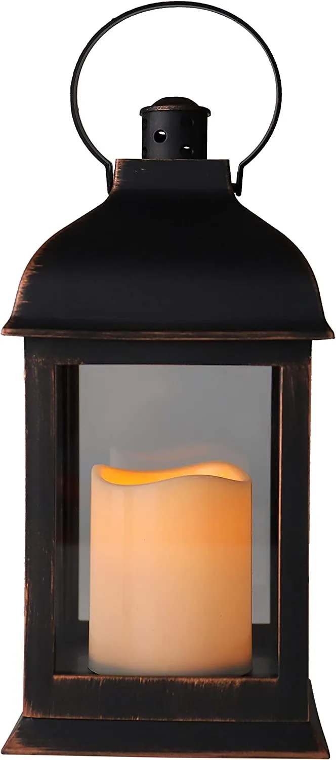 Lantern - 10" Vintage Rustic with LED Candle