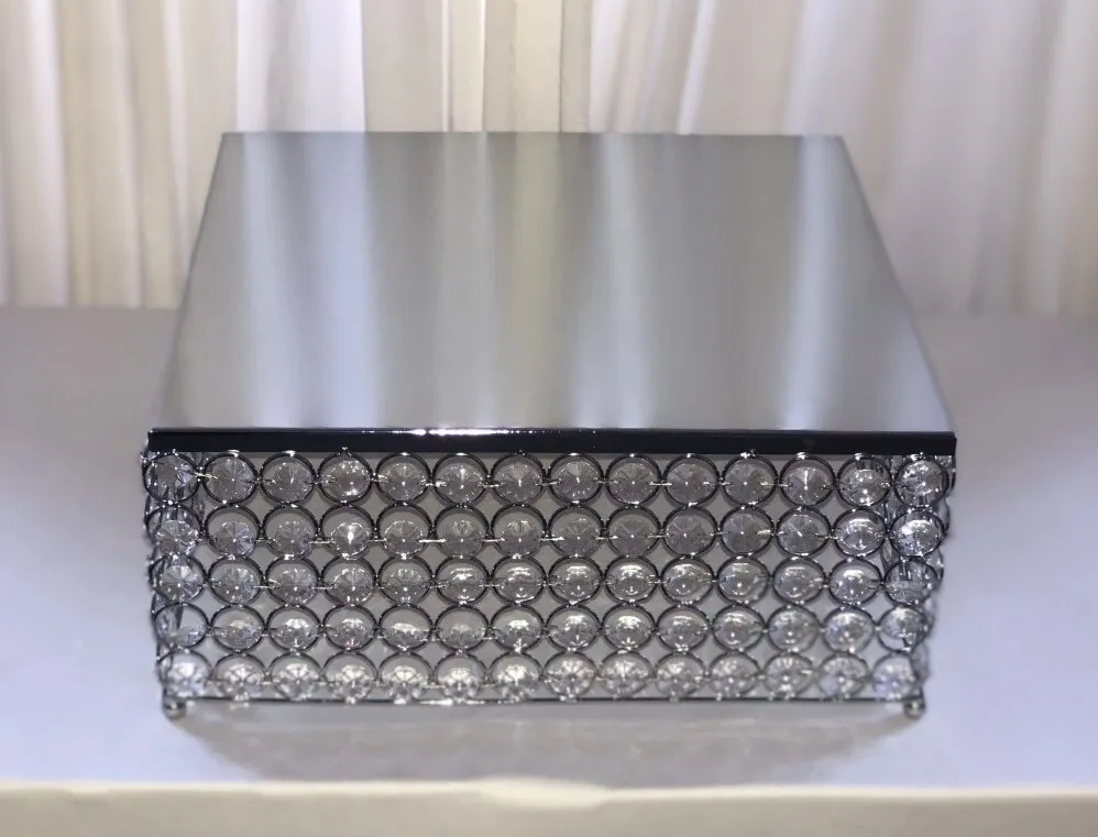 Cake Stand - Crystal Beaded - Square 14" x 14" Silver Plated