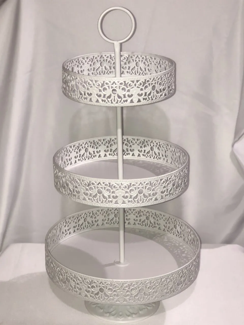3 Tier White Lace Metal Tray
