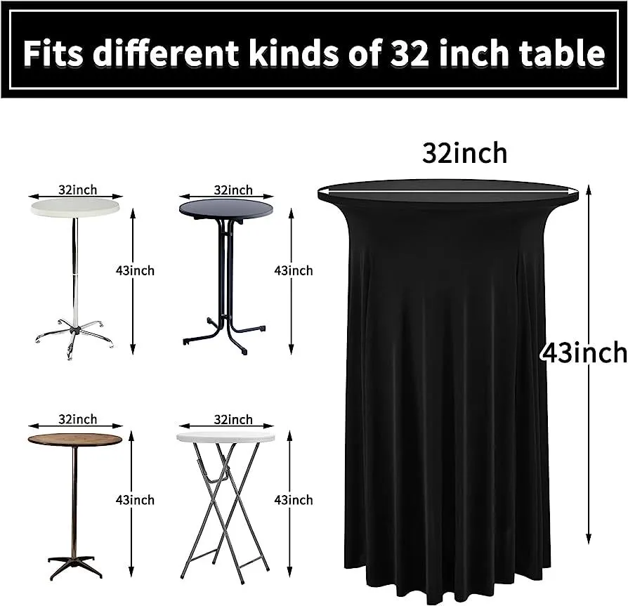 Cocktail Table Cover 32" x 43" Round Spandex Wavy - Black