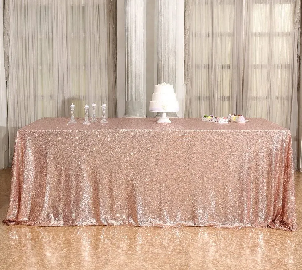 Tablecloth - Rectangular 72" x 108" Sequin - Rose Gold