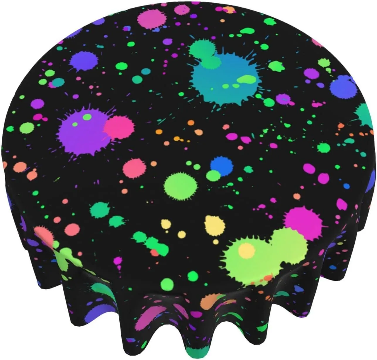 Tablecloth - Round 60" - Black and Neon Splatter