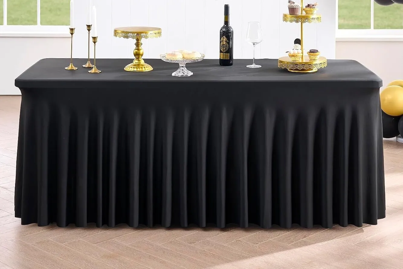 Tablecloth - 6' Spandex Rectangular Wavy - Black