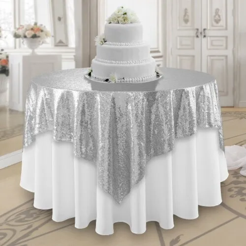Tablecloth - Square Overlay 72" x 72" Sequin - Silver