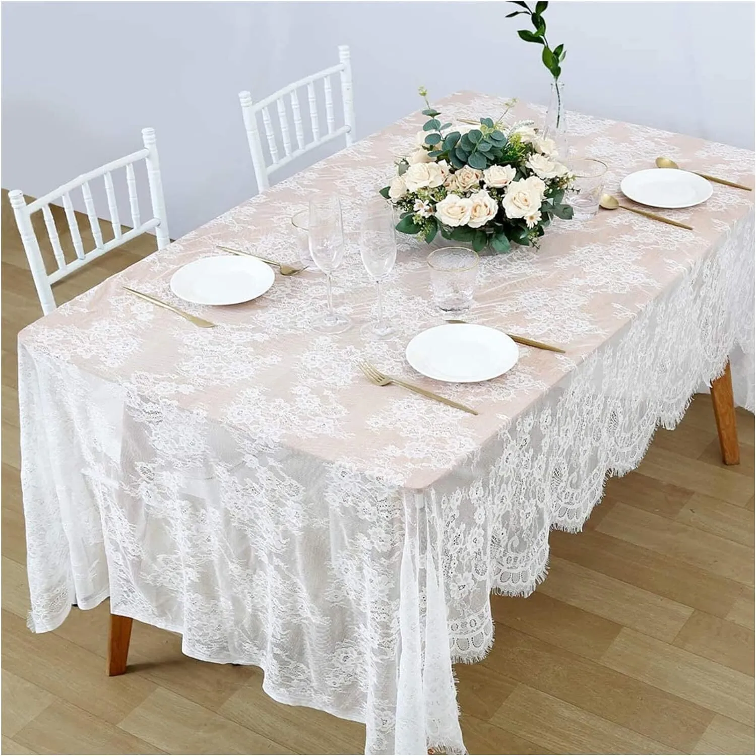Tablecloth - Rectangular 60" x 120" - White Lace