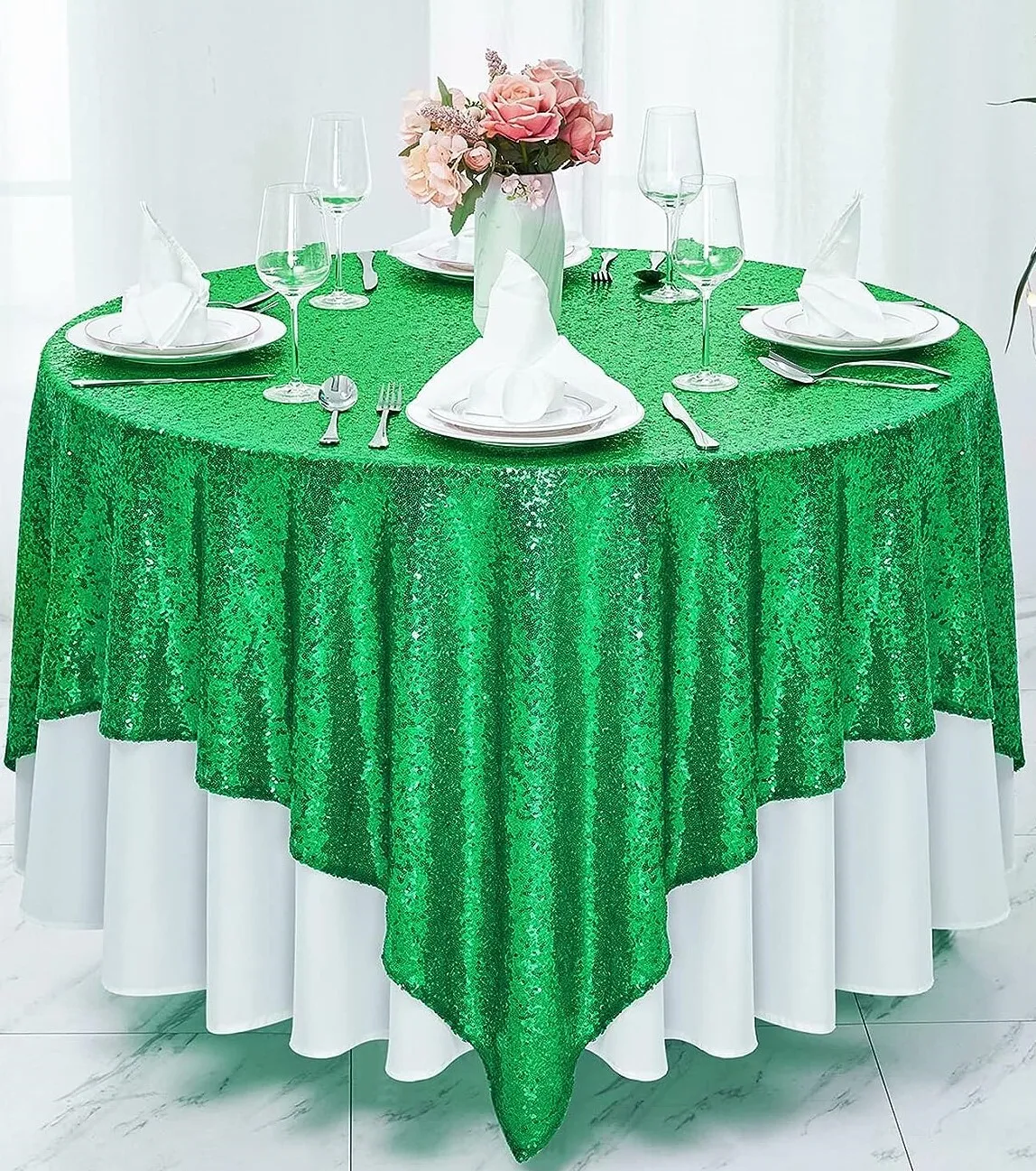 Tablecloth - Square Overlay 50" x 50" Sequin - Grass Green