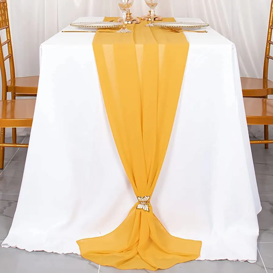 Table Runner 27" x 120" Chiffon - Mustard Gold 