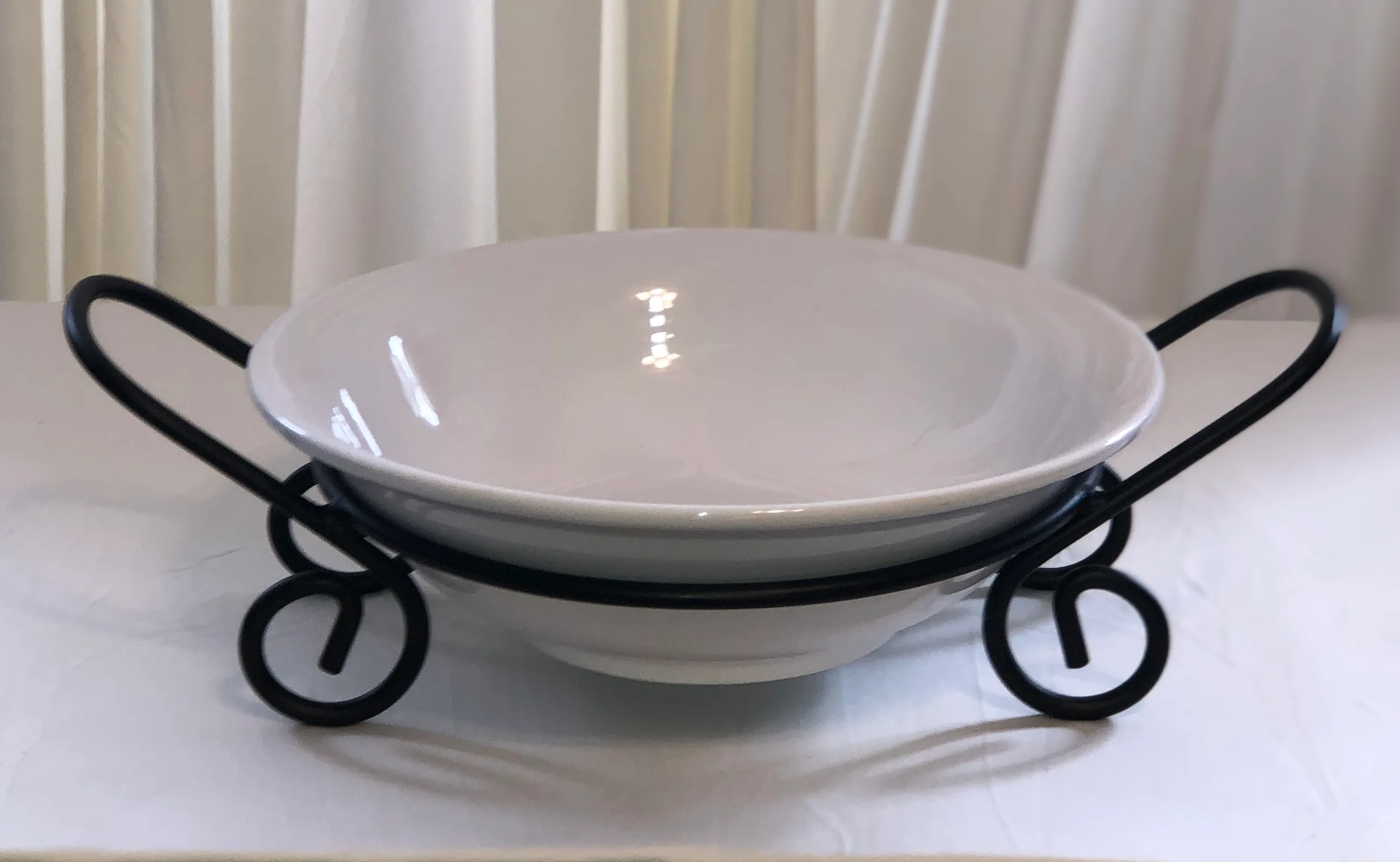 Serving Bowl with Wrought Iron Stand