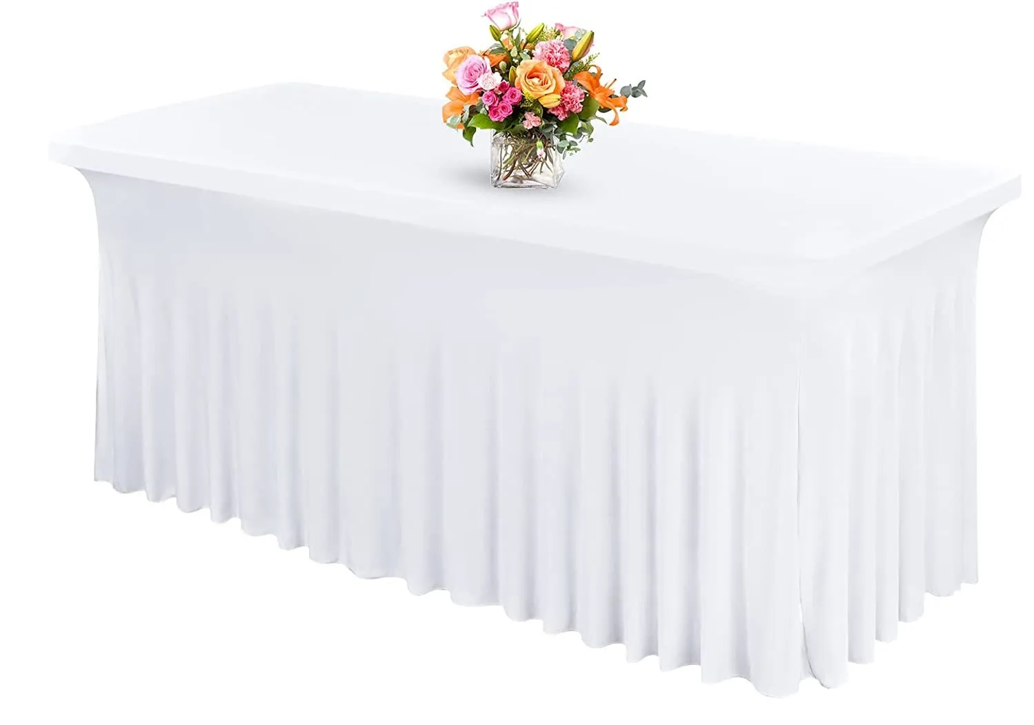 Tablecloth - 6' Spandex Rectangular Wavy - White