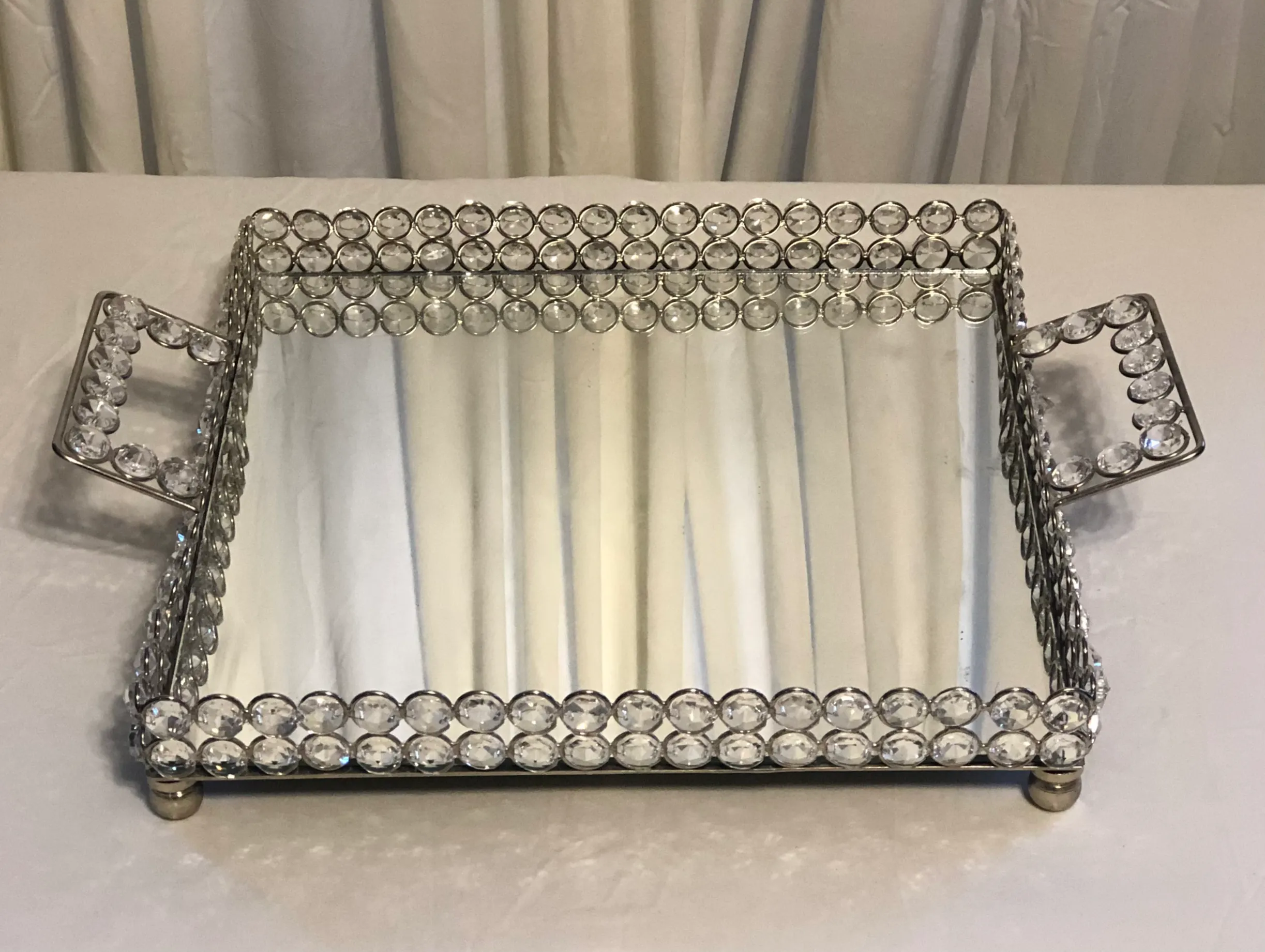 Crystal Tray with Handles 12" Square - Silver