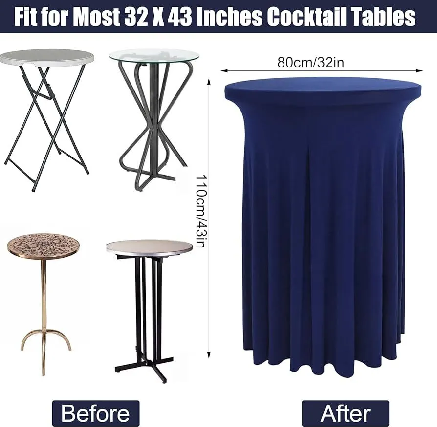 Cocktail Table Cover 32" x 43" Round Spandex Wavy - Navy Blue