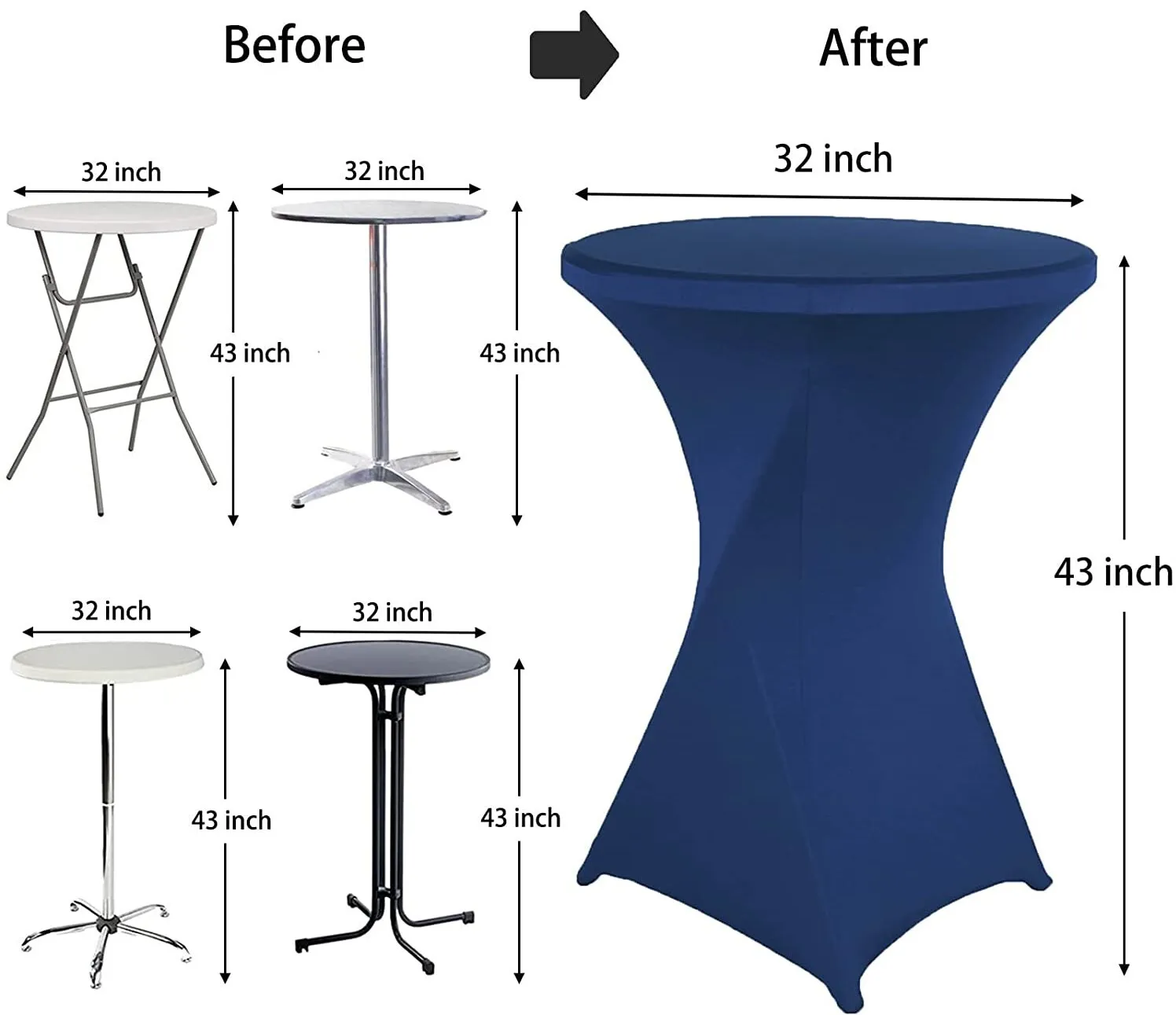 Cocktail Table Cover 32" x 43" Round Spandex Fitted - Navy Blue