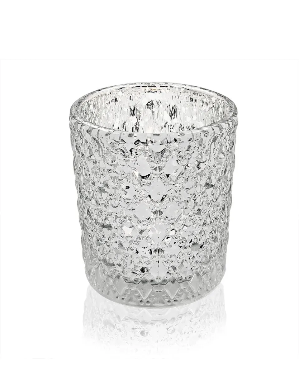Candle Holder - Mercury Glass Studded - Silver