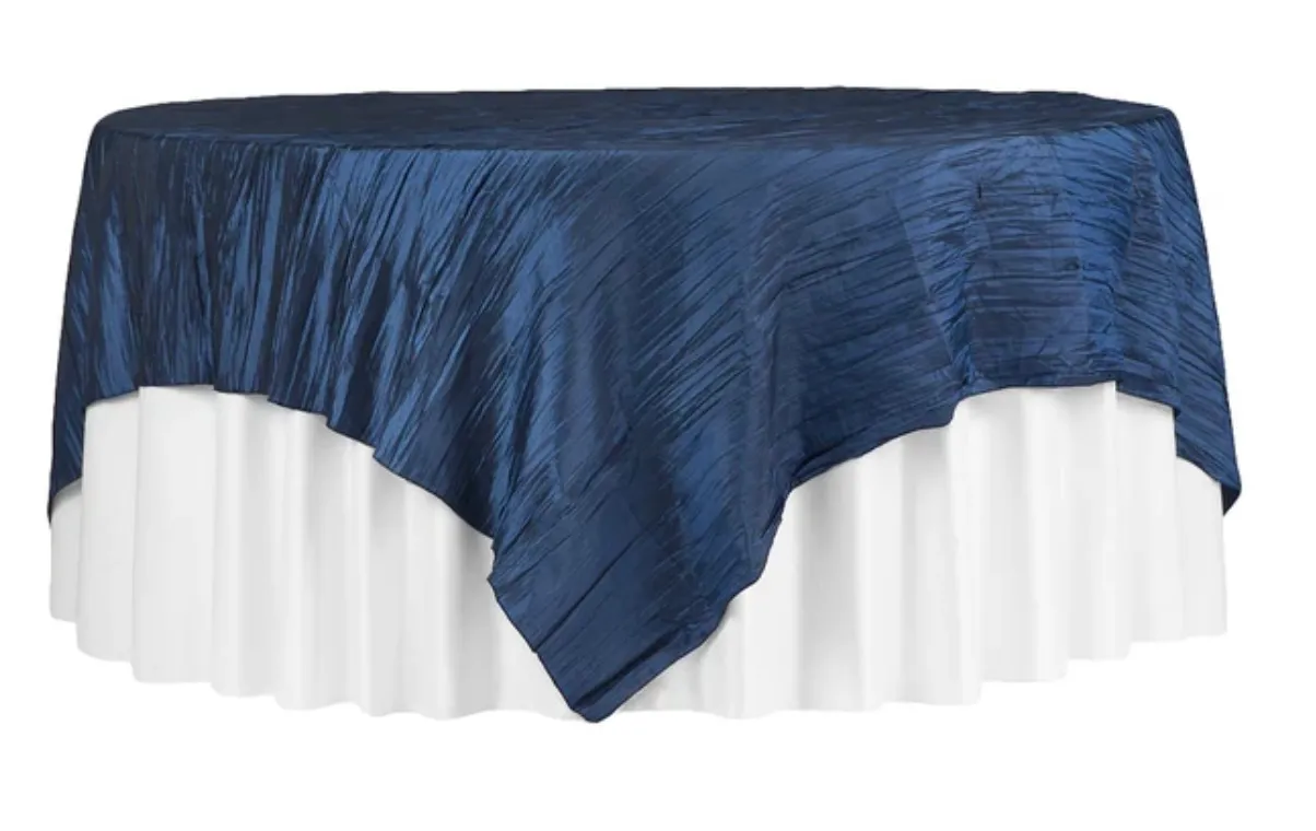 85" Crinkle Taffeta Square Overlay - Navy Blue
