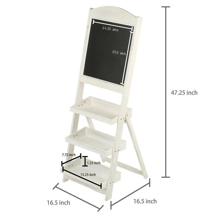 Chalkboard Stand with Shelves - White