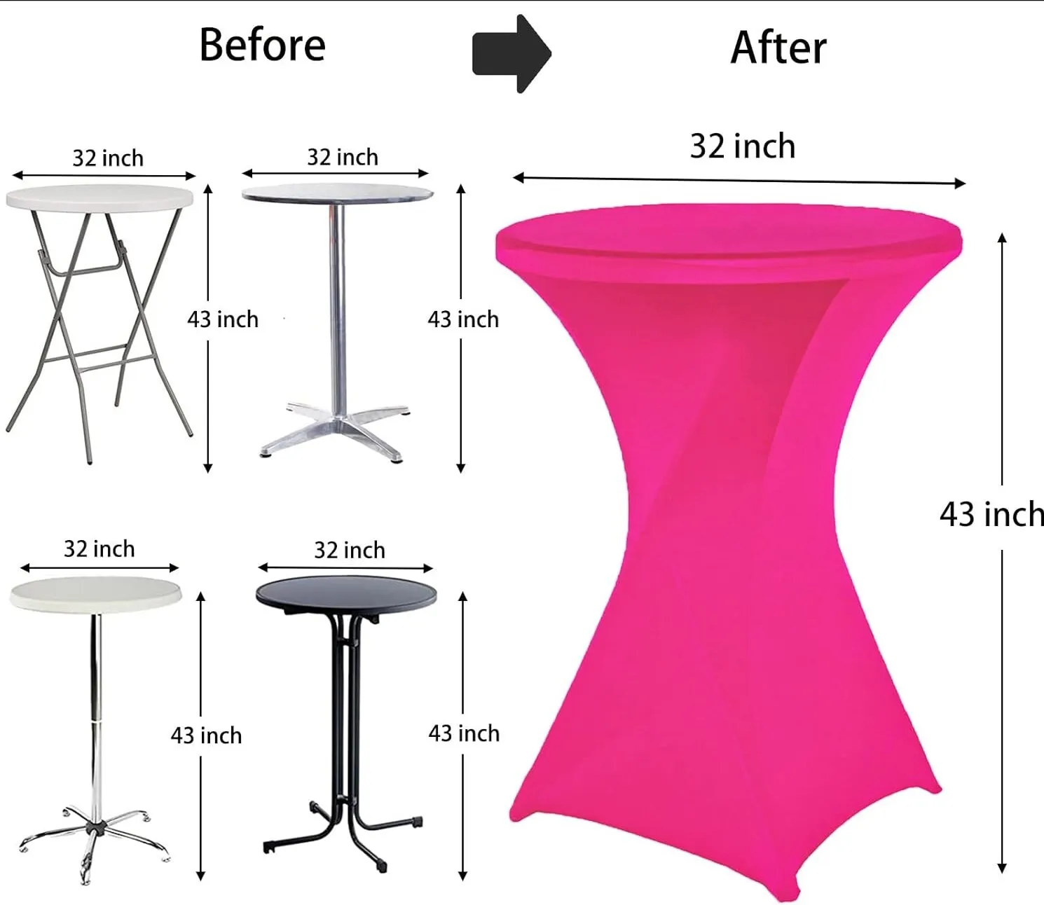Cocktail Table Cover 32" x 43" Round Spandex Fitted - Magenta