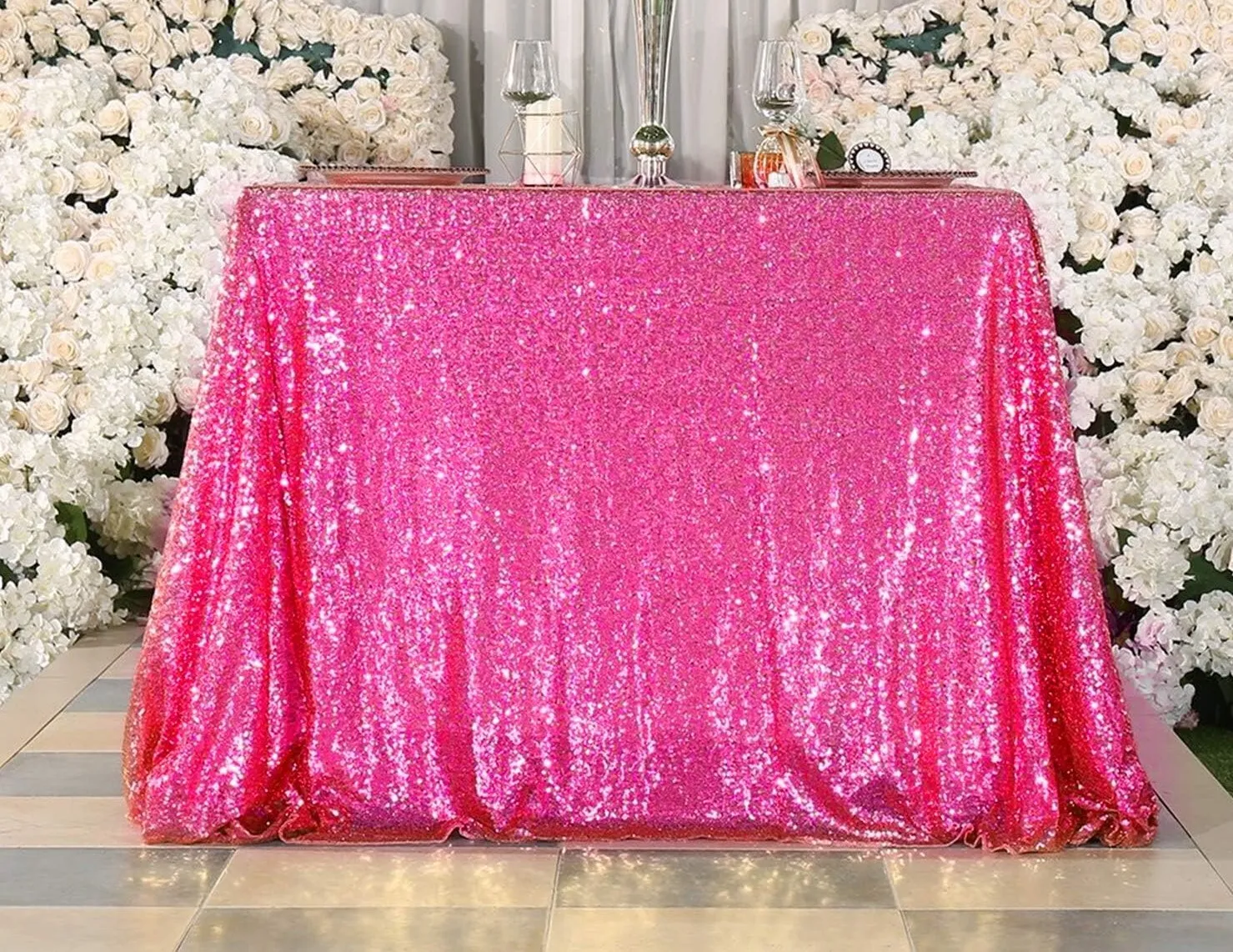 Tablecloth - Rectangular 60" x 102" Sequin - Fuchsia