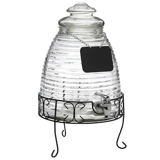 Beverage Dispenser Glass with Metal Stand