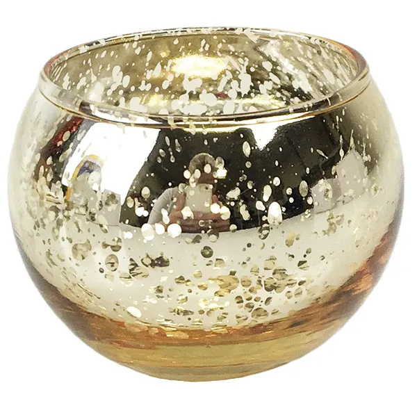 Candle Holder Mercury Glass Round - Gold
