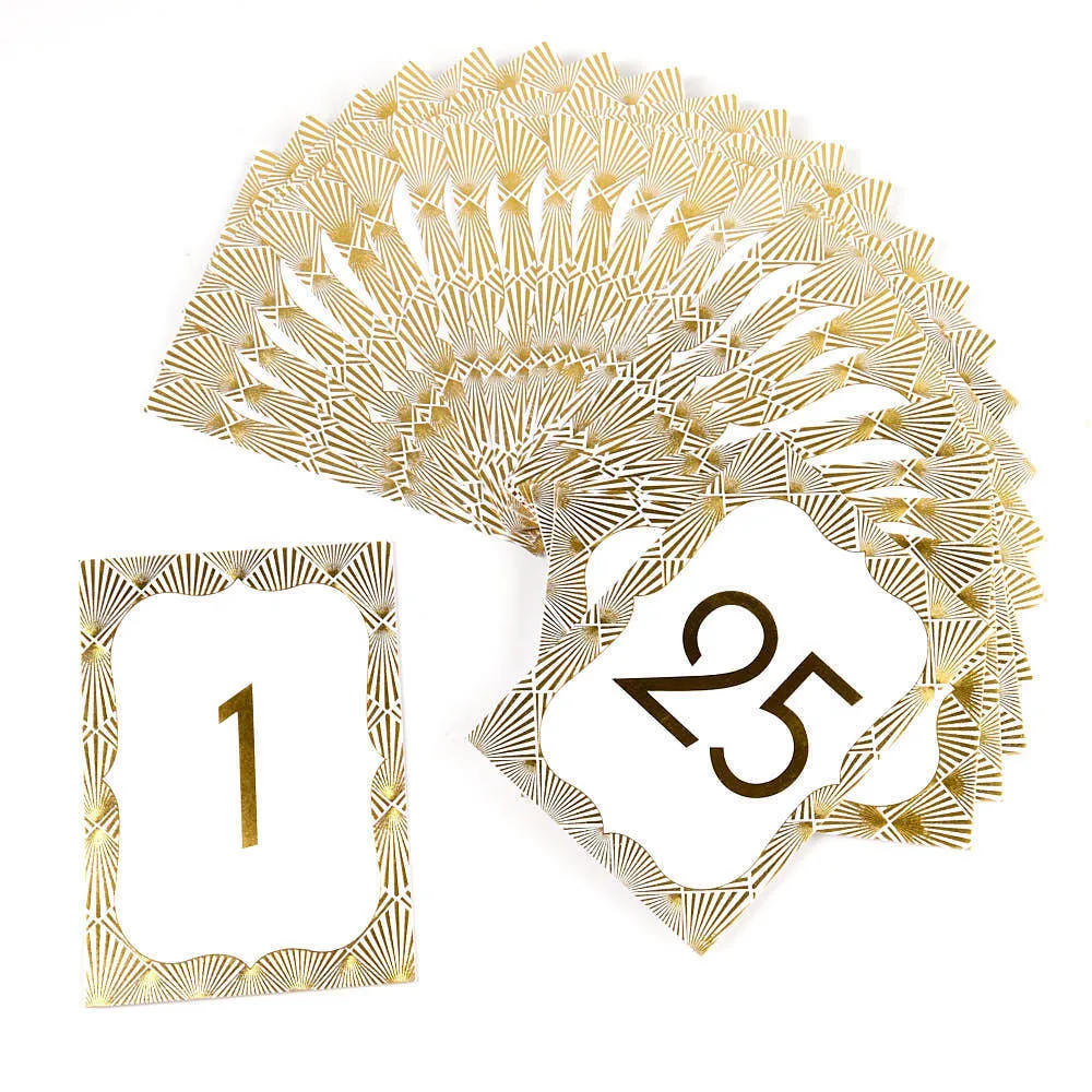 Table Numbers Set - Gold Geometric Border 1 - 25