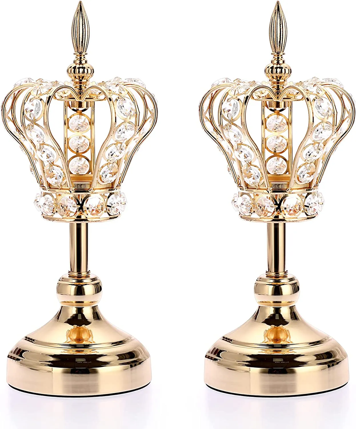 Crystal 12" Crown Candle Holders - Gold