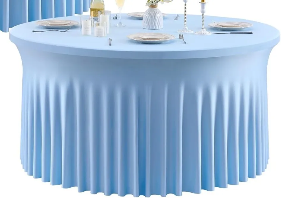 Tablecloth - 5' Spandex Round Wavy - Baby Blue