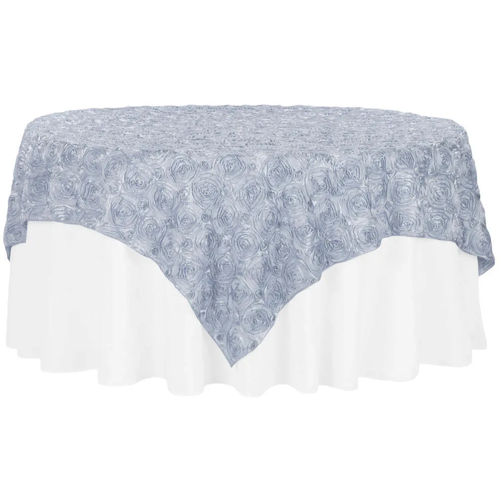 Tablecloth - Square Overlay 85" - Dusty Blue Rosette