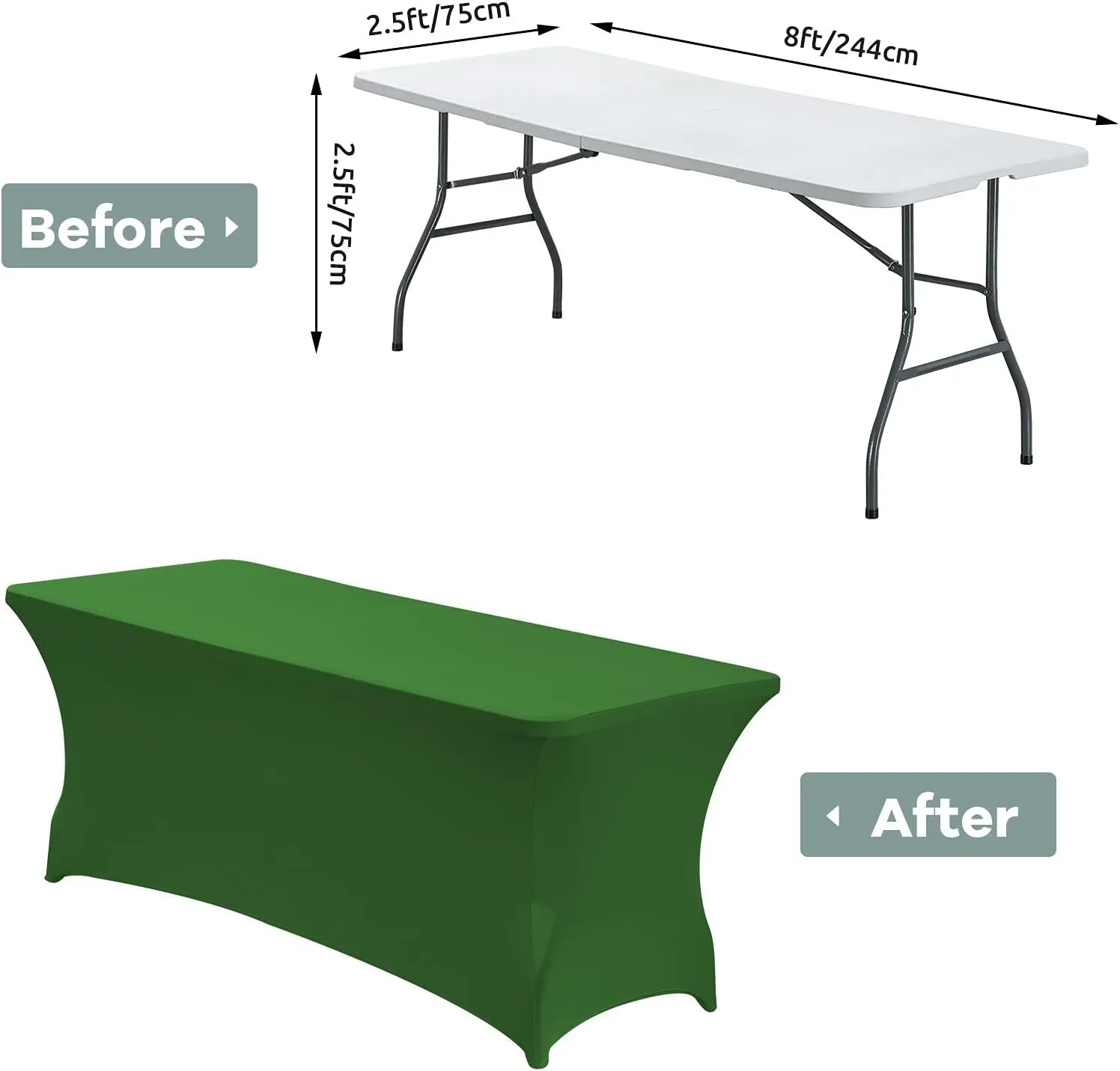 Tablecloth - 8' Spandex Rectangular Fit - Green
