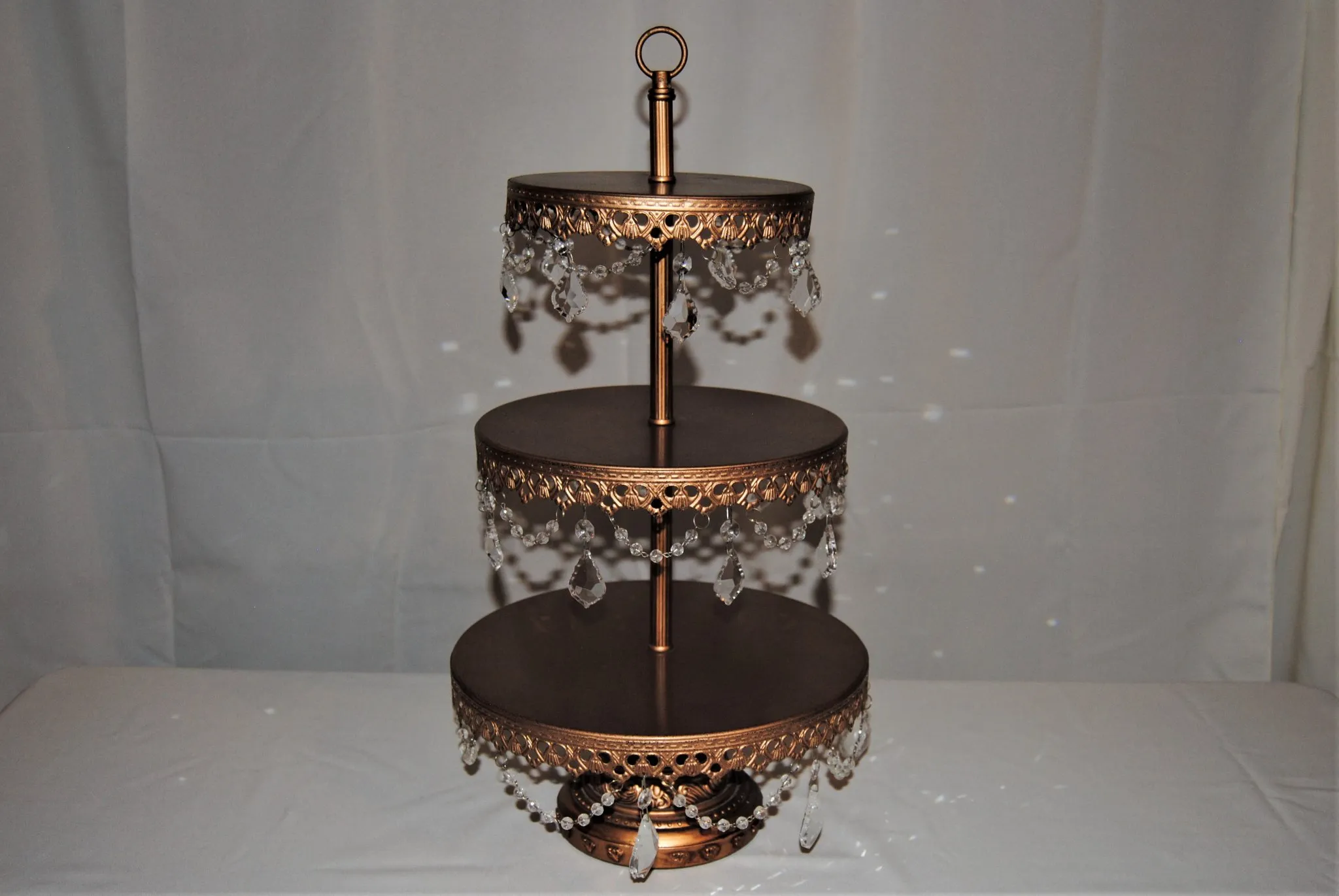 Cupcake or Dessert Stand - Crystal Draped 3 Tier Gold Stand