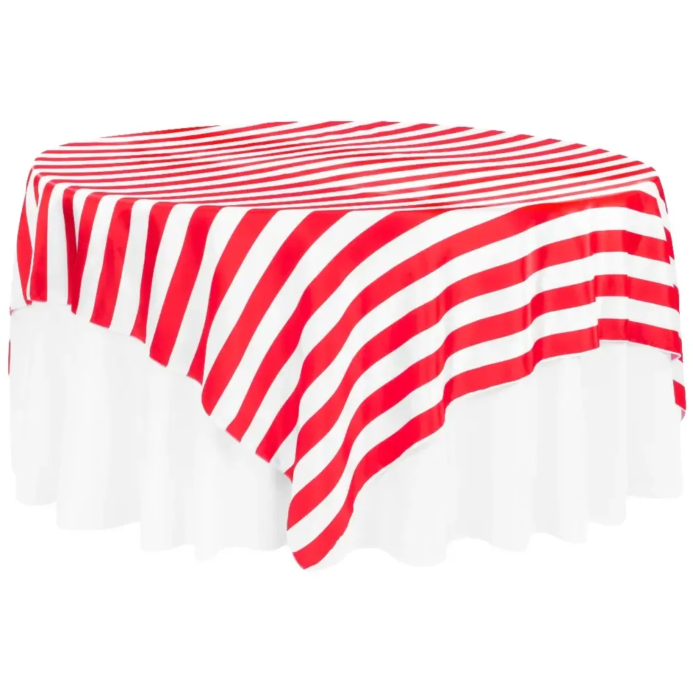 Tablecloth - Square Overlay 90" Satin - Red & White Stripe