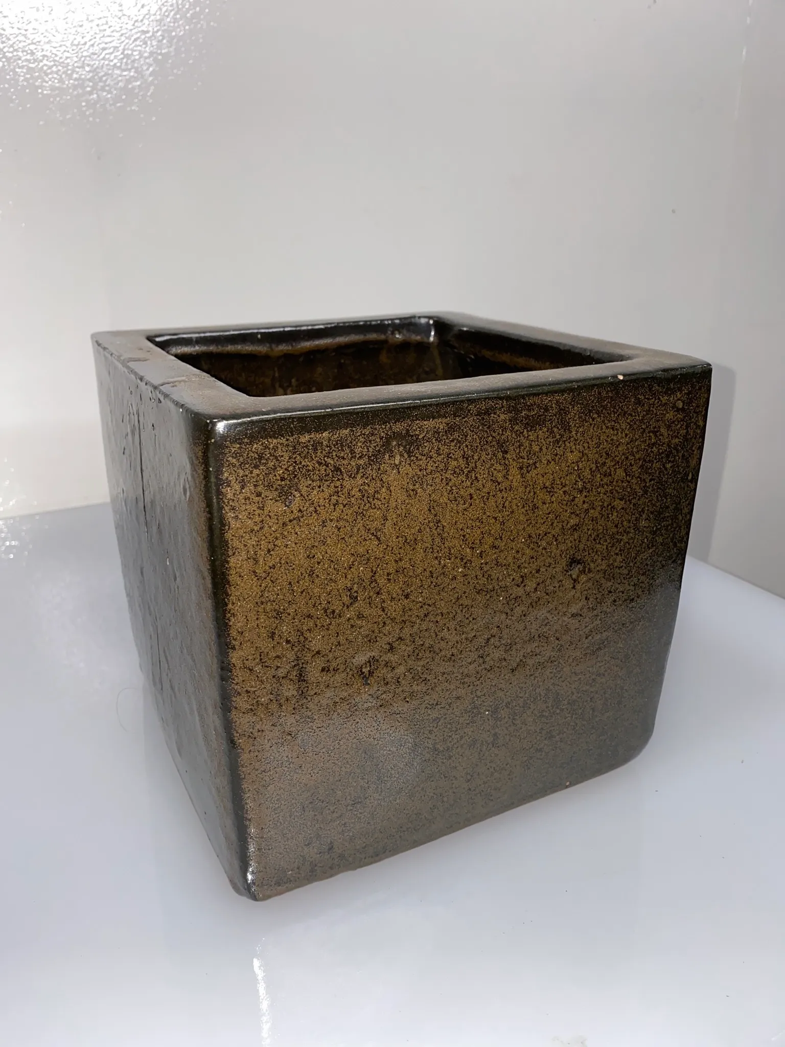 Dark Brown Ceramic Square Vase Medium 5"x5"