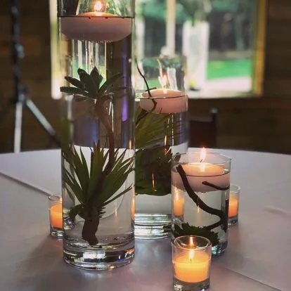 Trio Succulants Submurged With Floating Candle