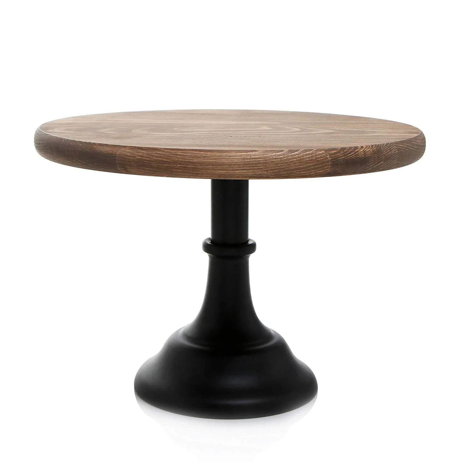 Round Wooden Cake and Dessert Pedestal Display Stand with Black Base - 11.75" w