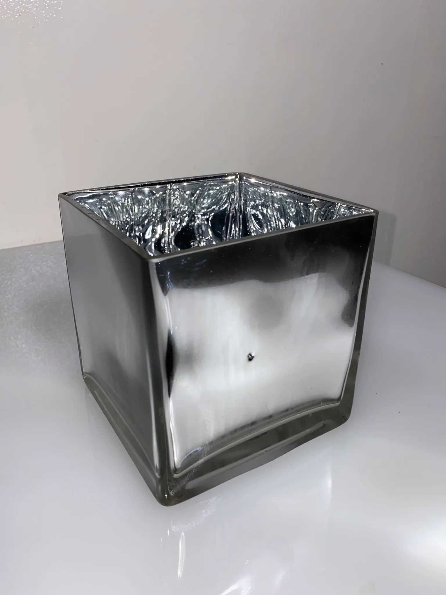 Silver Mirrored Square Vase 6" x 6"