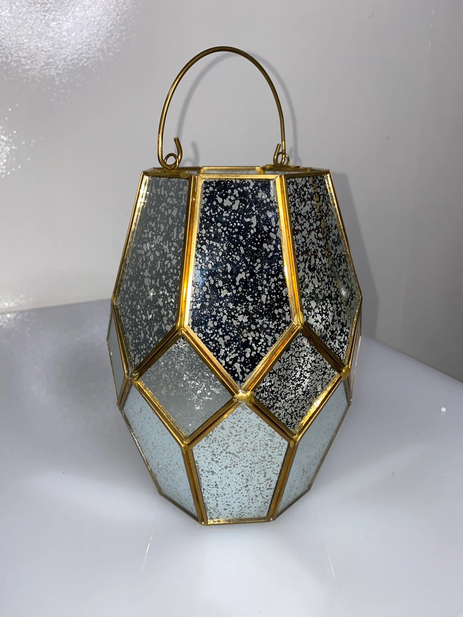 Geo Mirrored Brass Lantern 9" x 6"