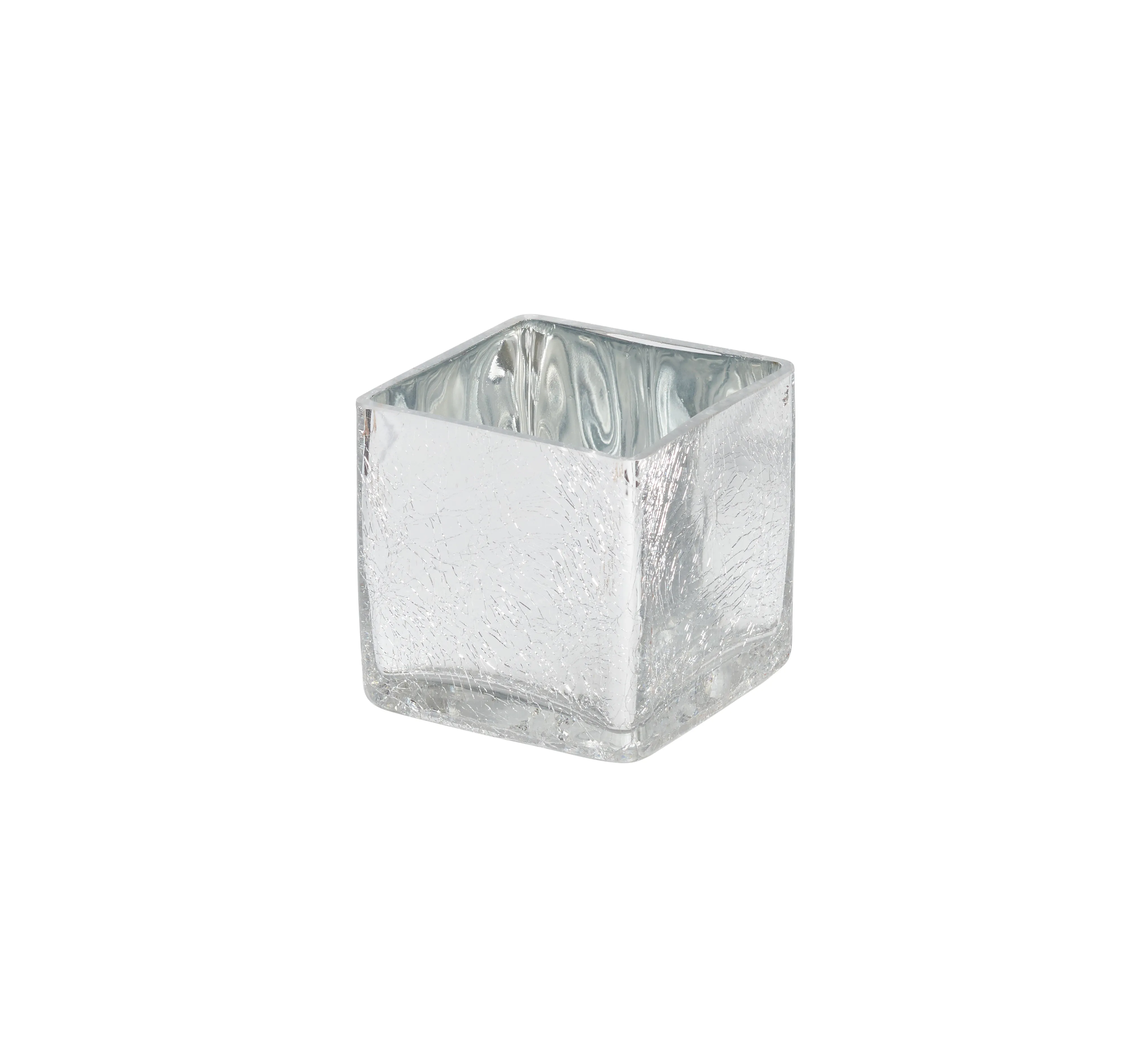 Silver Crackled Square Vase 5"x 5"