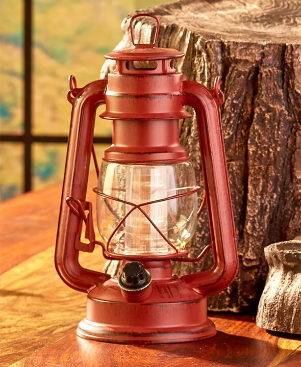 Rustic Metal Lantern Red 10"x 8"