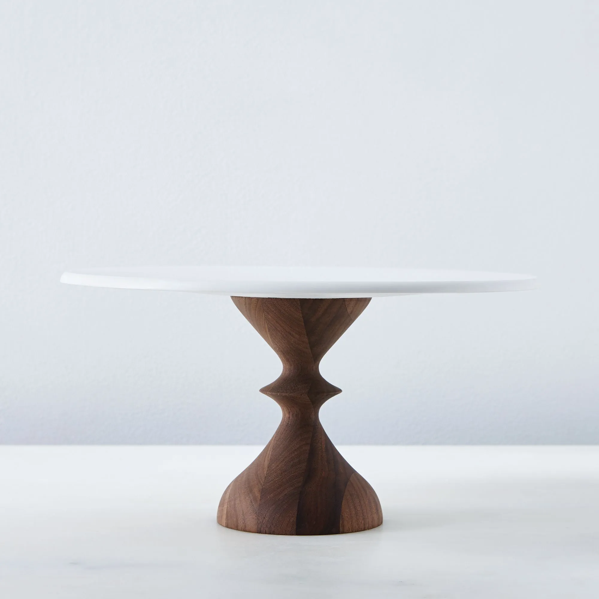 Round Cake Stand - Walnut Base w White Corian Top - 10"
