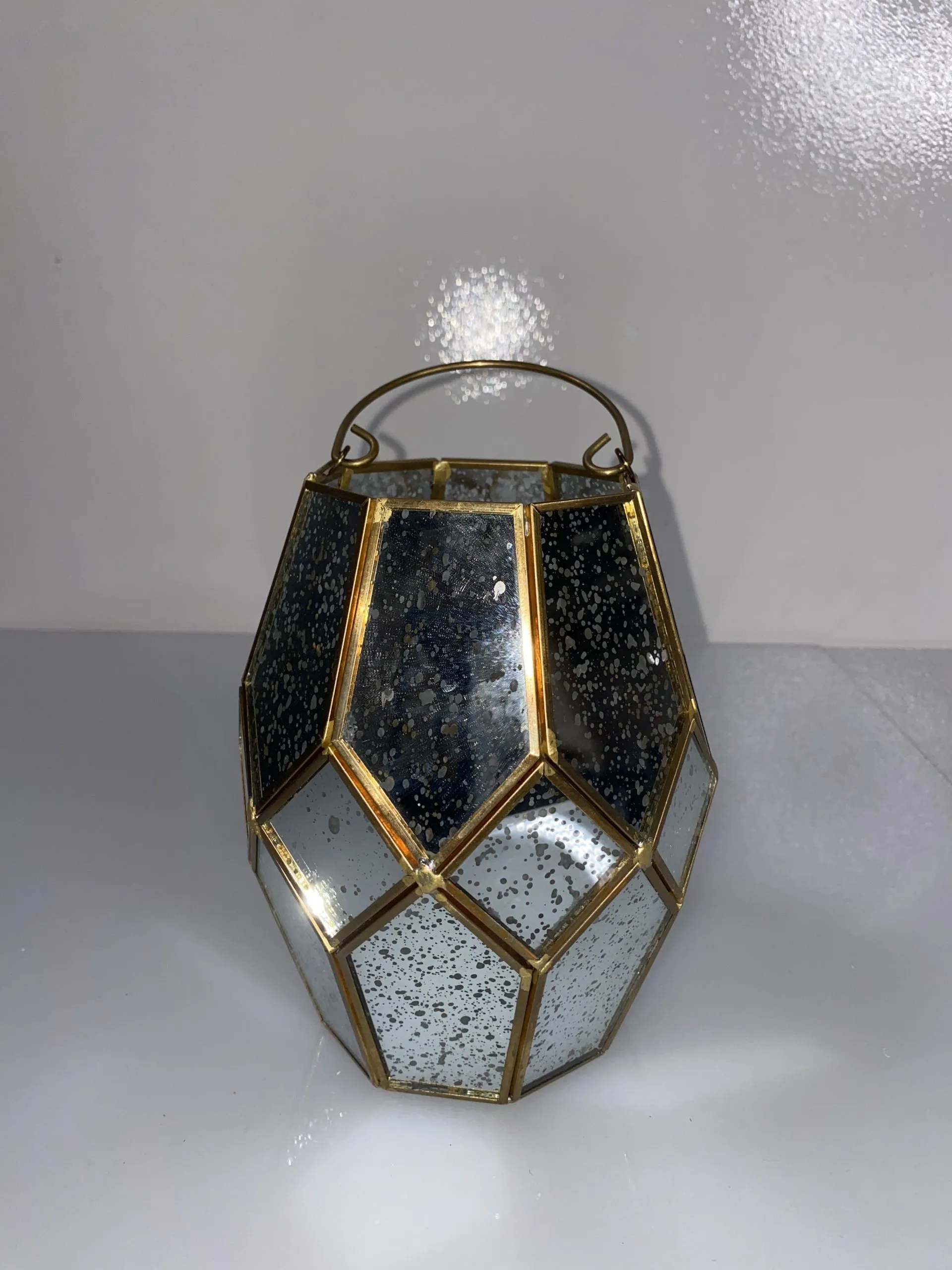 Geo Mirrored Brass Lantern 7"x 5.5"