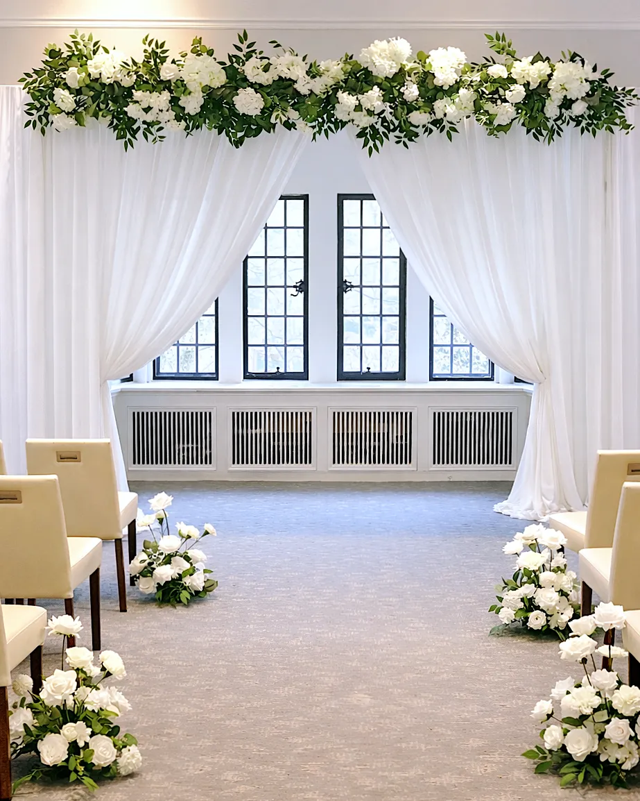 Floral Chiffon Backdrop + 6 Aisle Arrangements