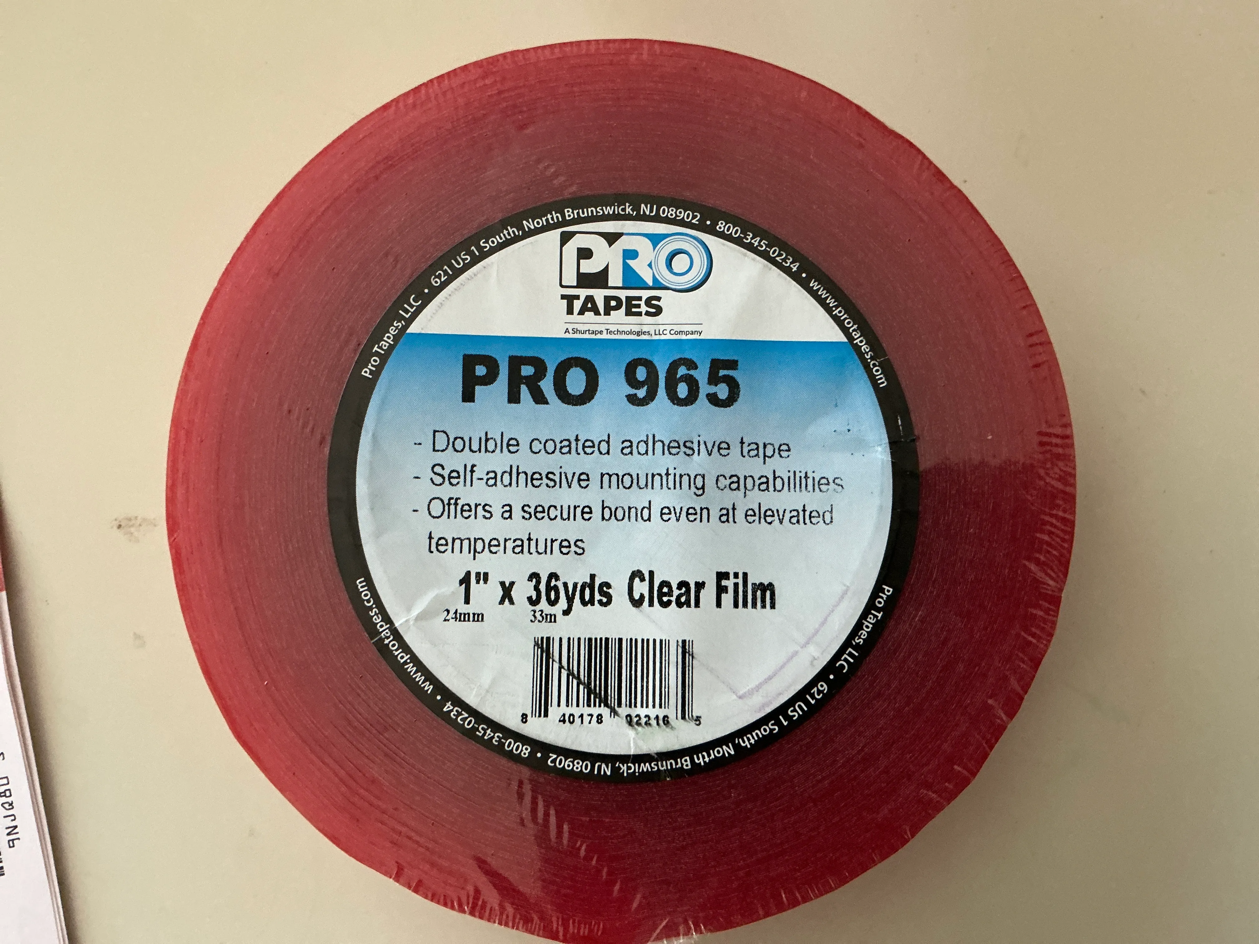 Pro 965 Hi-Tak Double Sided Stick Tape 1”x36yd