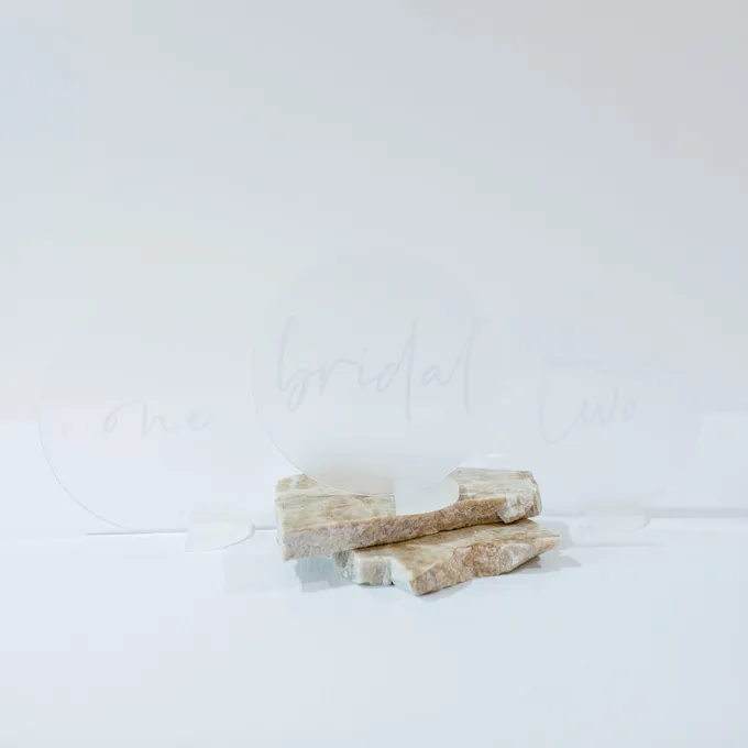 Table Number - Frosted Acrylic - Round - White Text Writing (Bridal - 6)