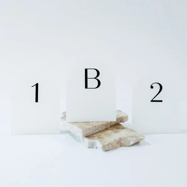 Table Number - Frosted Acrylic Arch - Freestanding - Black Bold Numeral Numbers ( Bridal - 16)