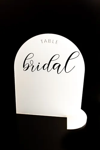 Table Number - Frosted Acrylic Arch - Black Text Writing (Bridal -4)