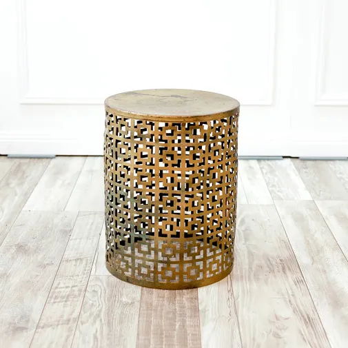 Round Patterned Side Table - Gold